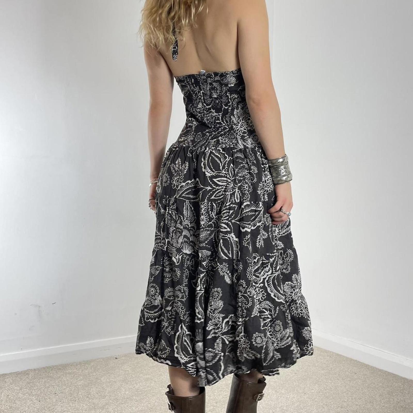 Vintage floral full length halter neck brown and white dress