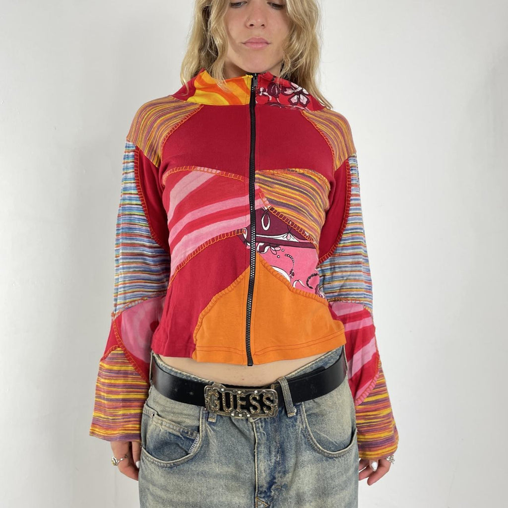 Boho multi-patterned flared zip up jumper