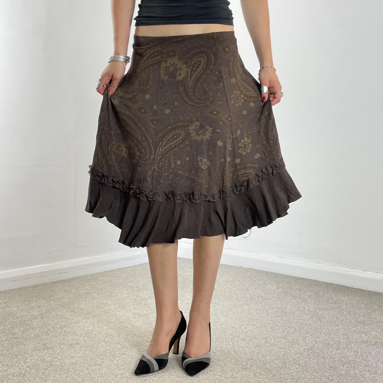 Gorgeous vintage paisley gold and brown midi skirt