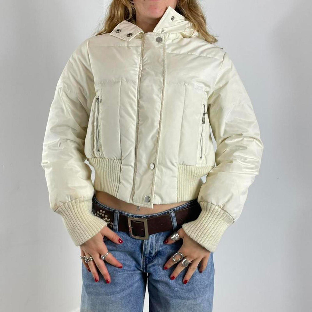 00s cropped cream puffer jacket