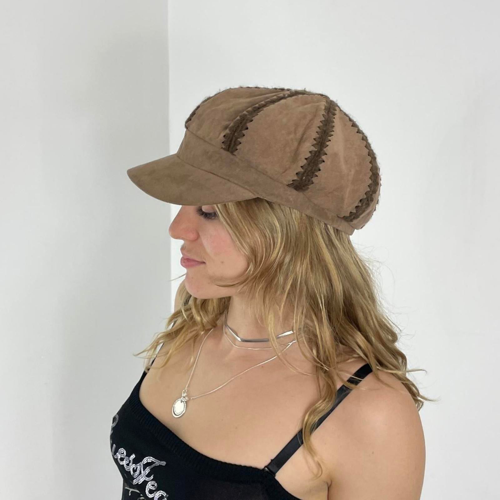 Light brown bohemian embroidered cap/hat