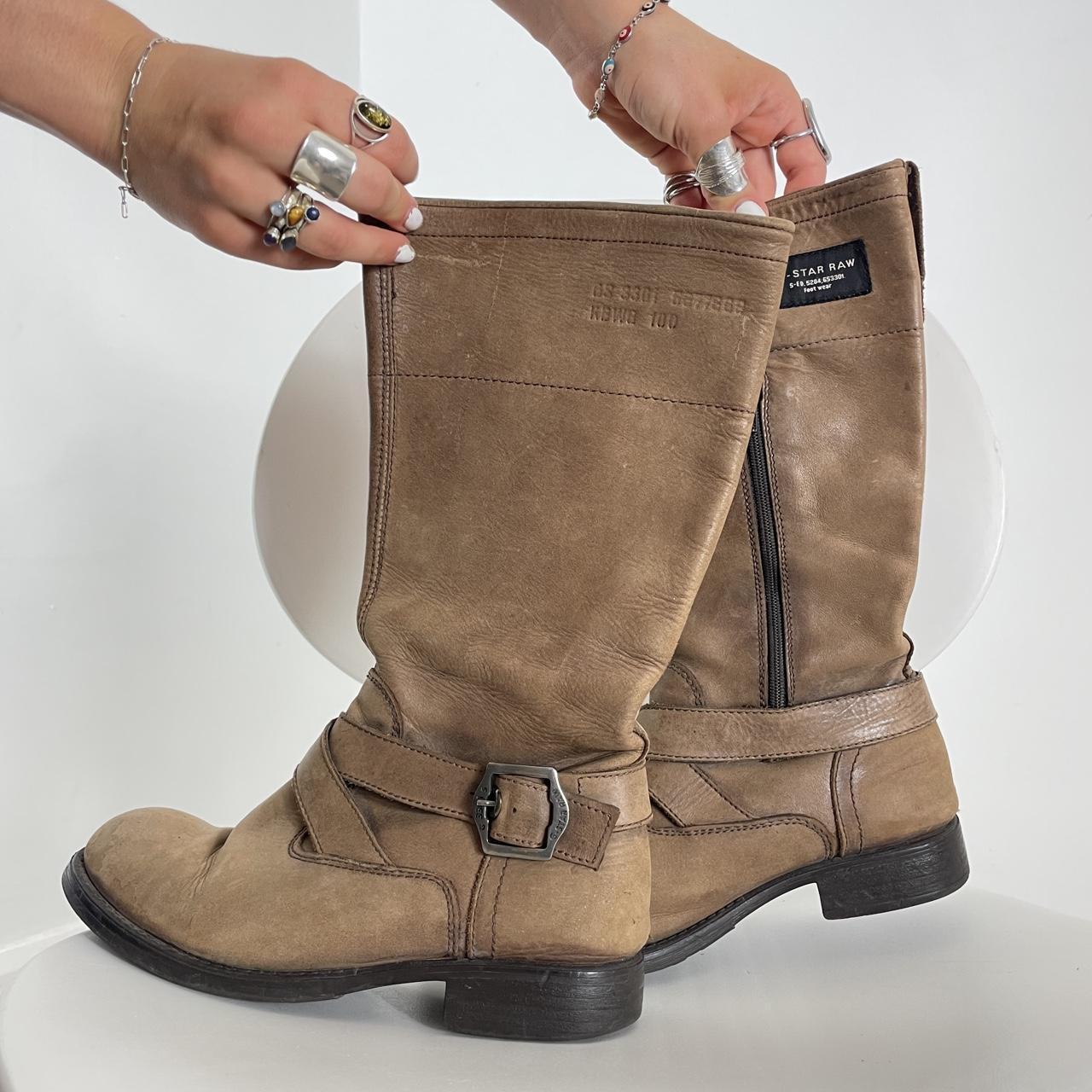 G - Star Raw chunky buckled brown leather biker boots