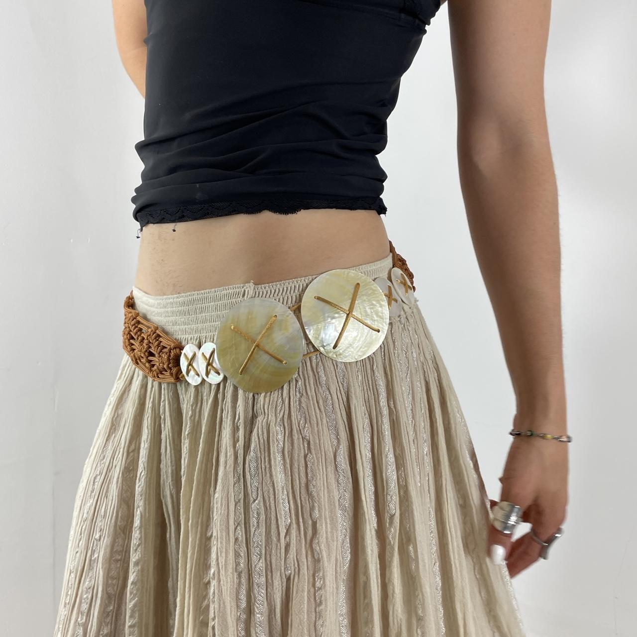 Boheiman brown plaited belt with shimmery shells