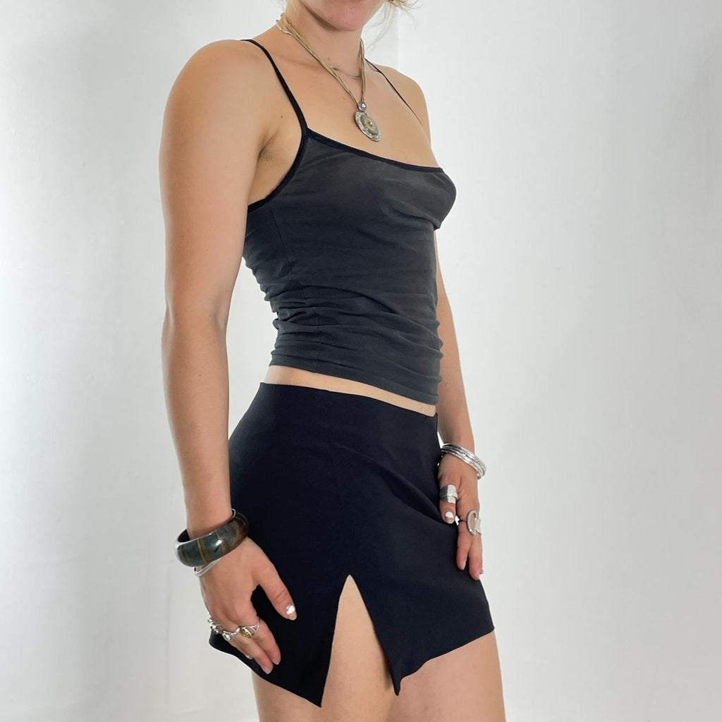 Black everyday mini skirt with a slit