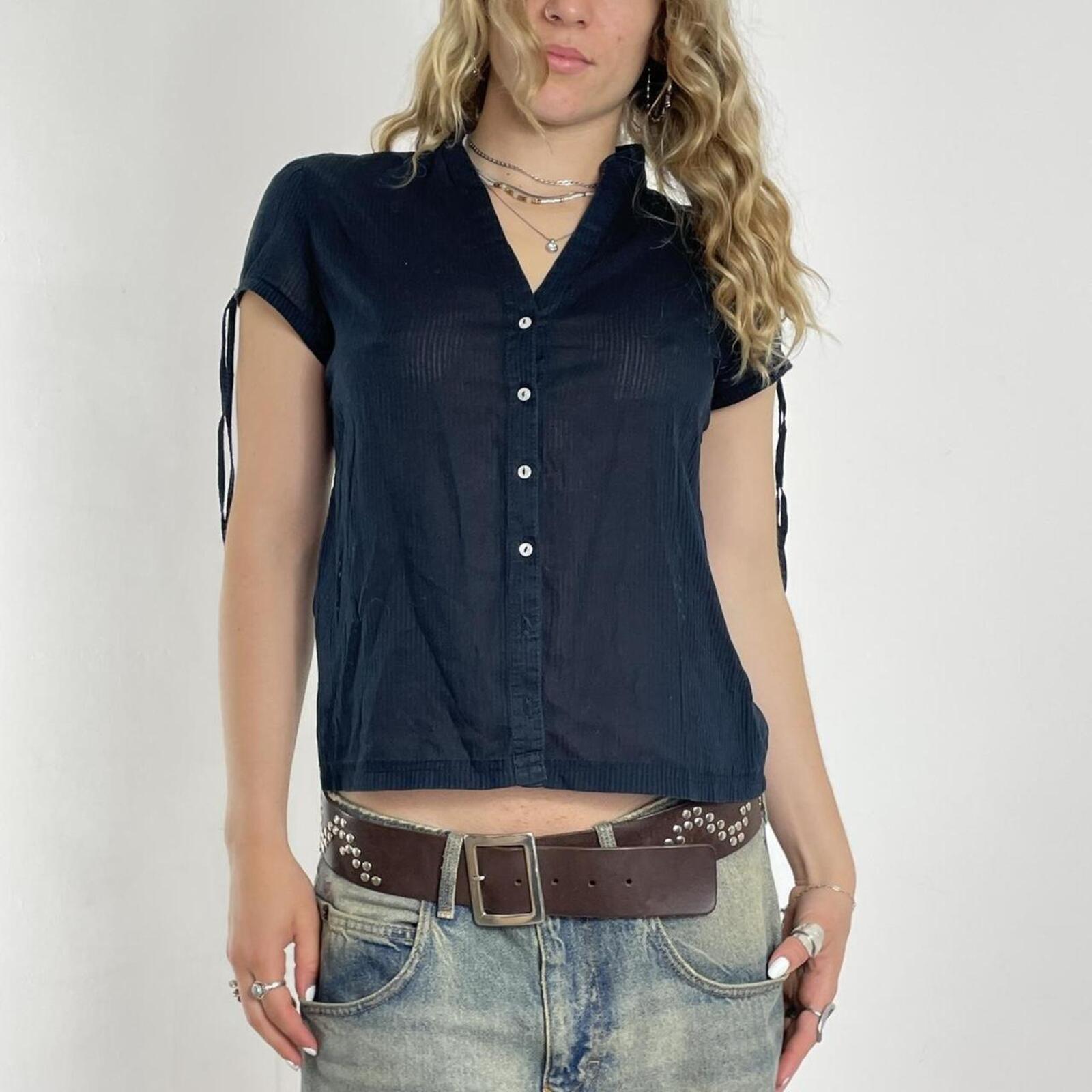 Etam navy blue loose button up shirt