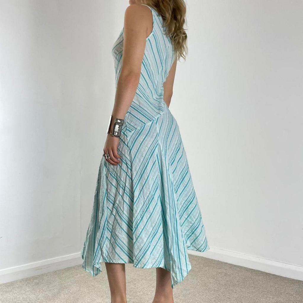 Striped asymmetrical blue and white vintage dress