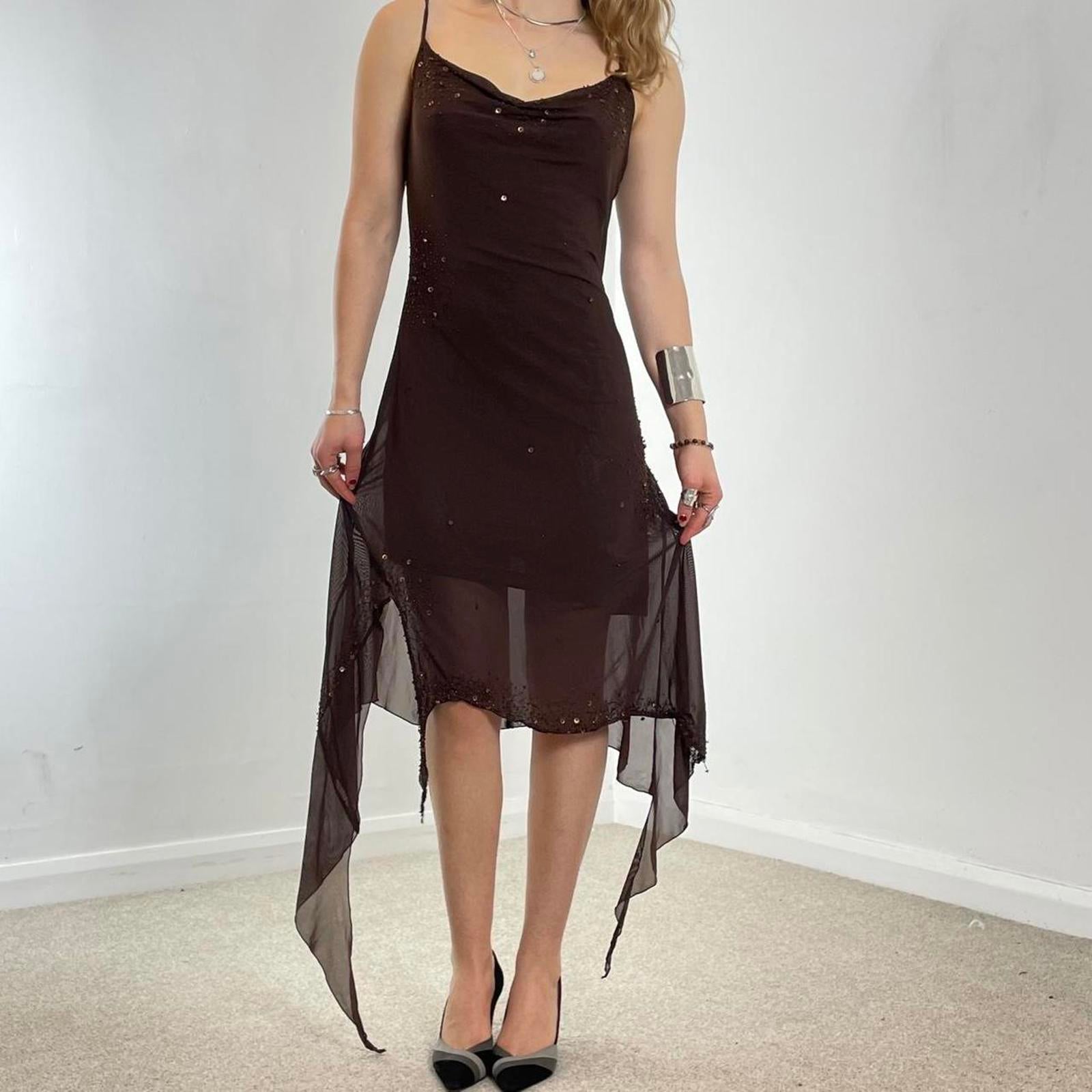 Incrediblue brown asymetrical cowl neck maxi dress