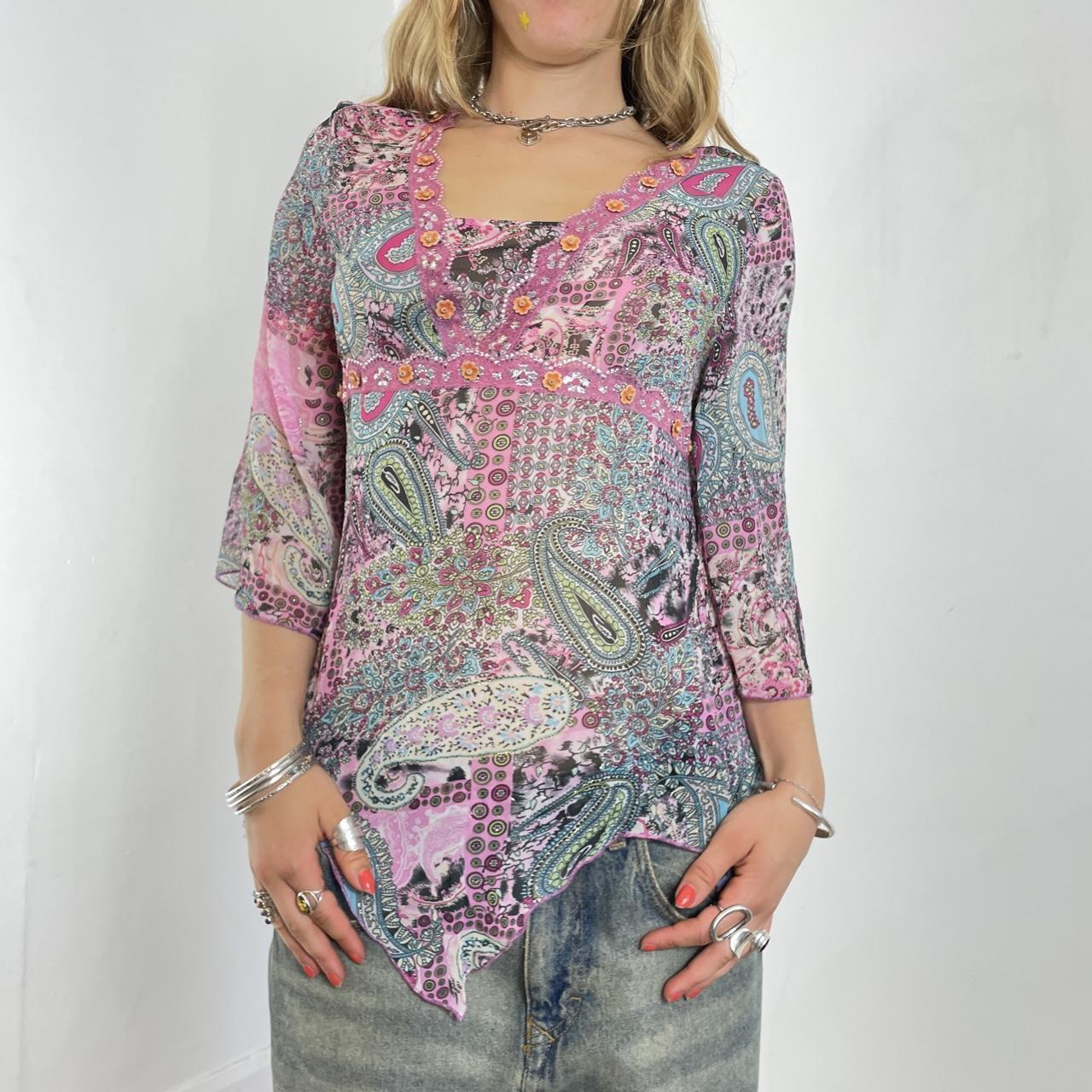 Bohemian multi coloured flowy bell sleeve top