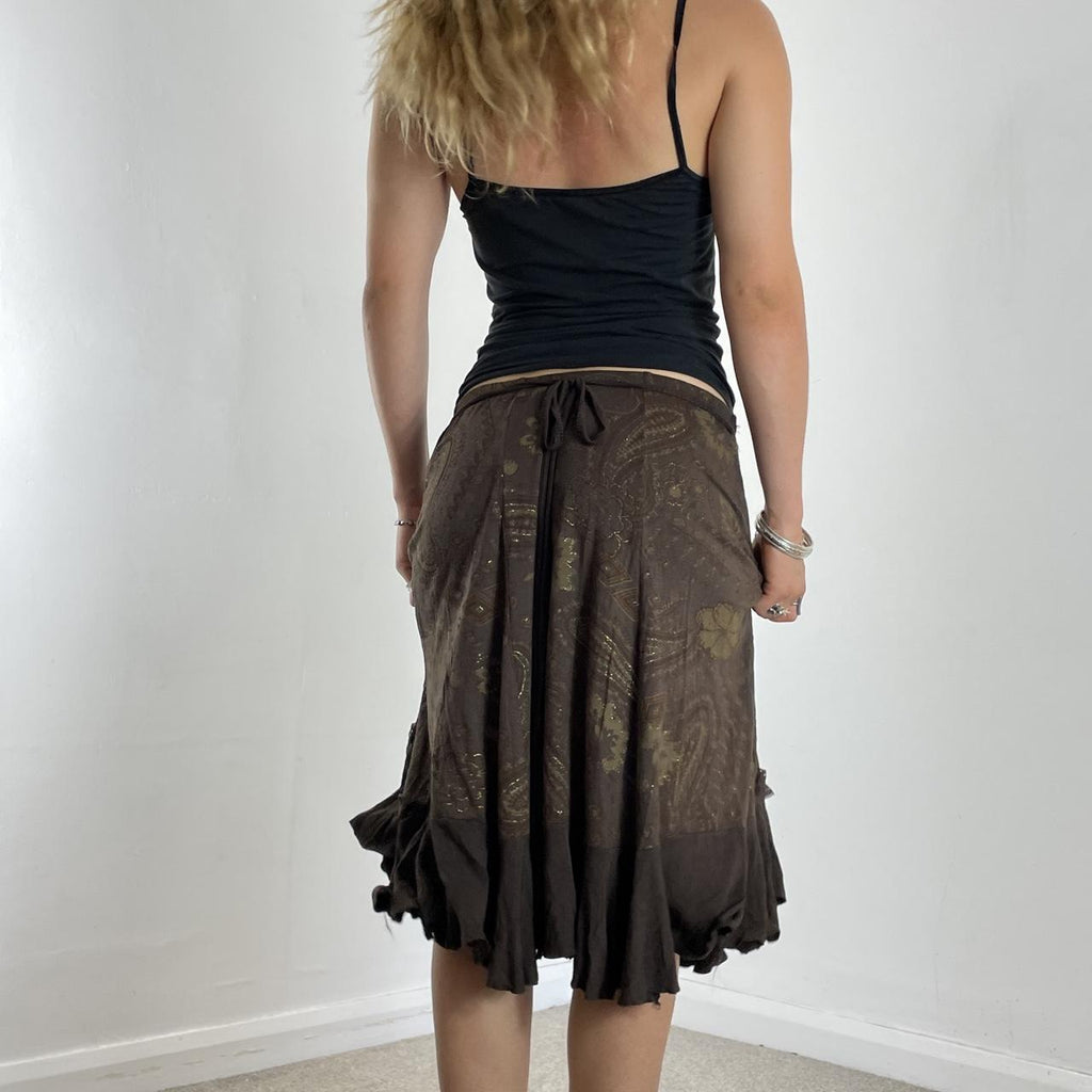 Gorgeous vintage paisley gold and brown midi skirt