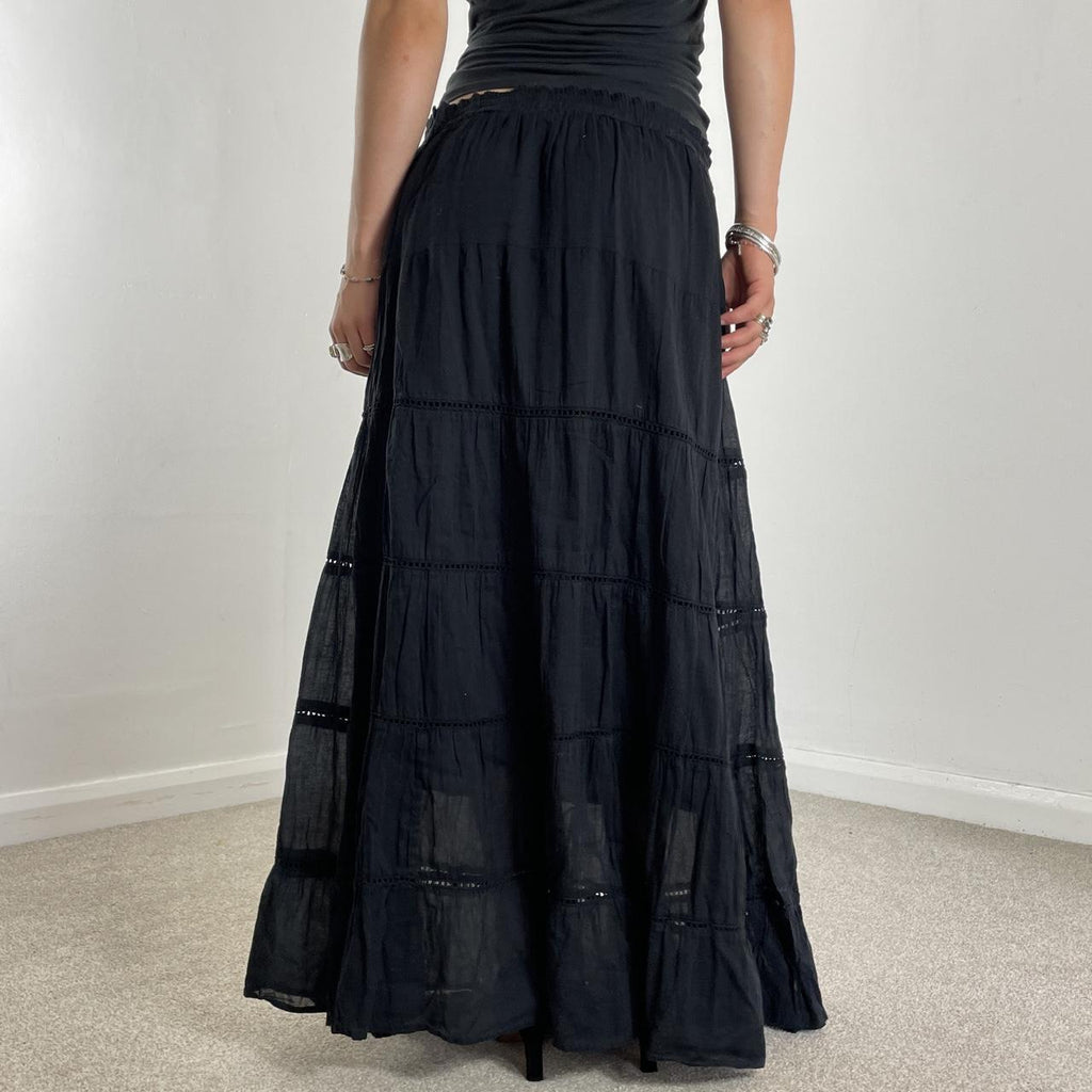 Vintage full length teired black maxi skirt, double layered