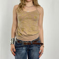 00's Tan bubble top with gold embroided details and cross back