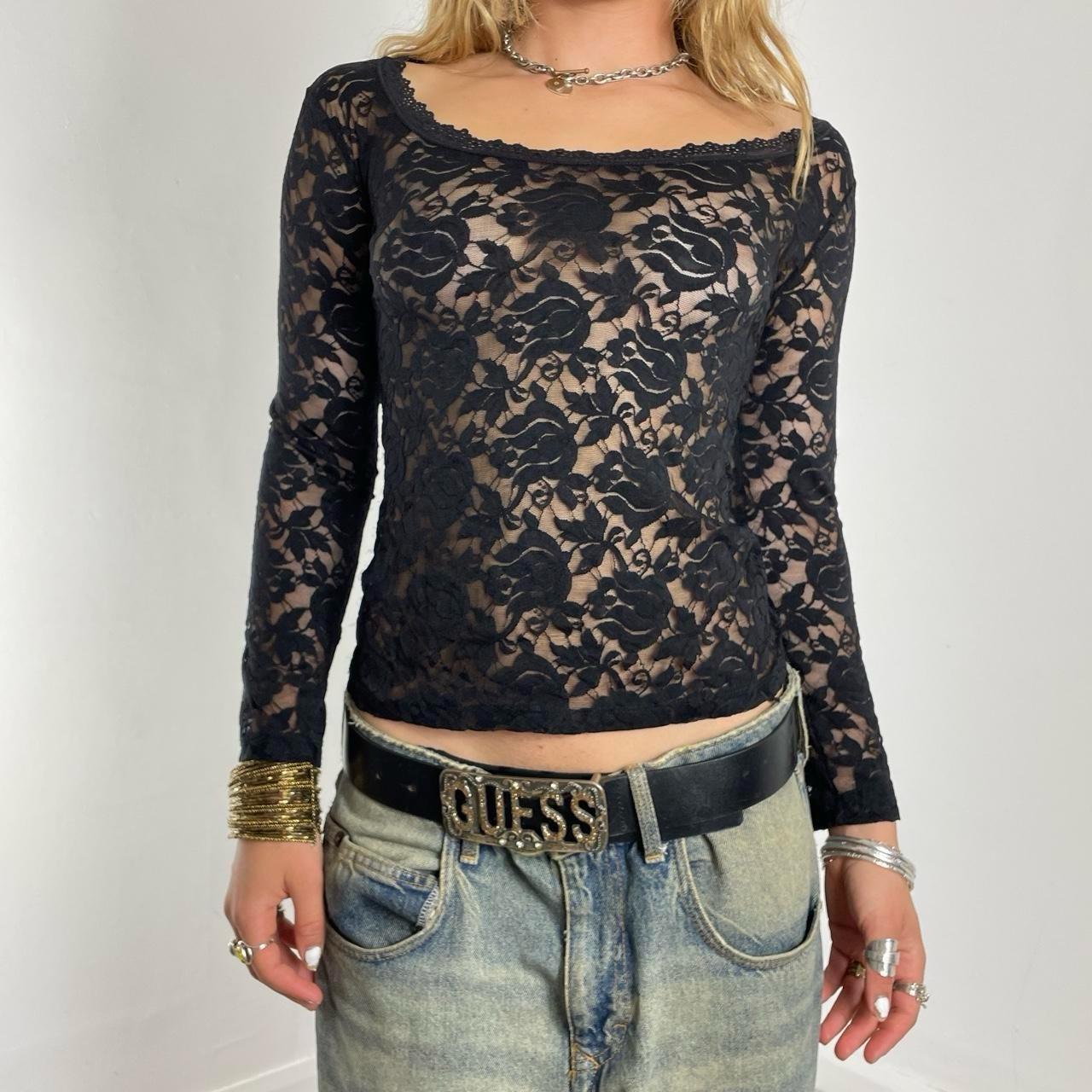Vintage boatneck lace long sleeve top
