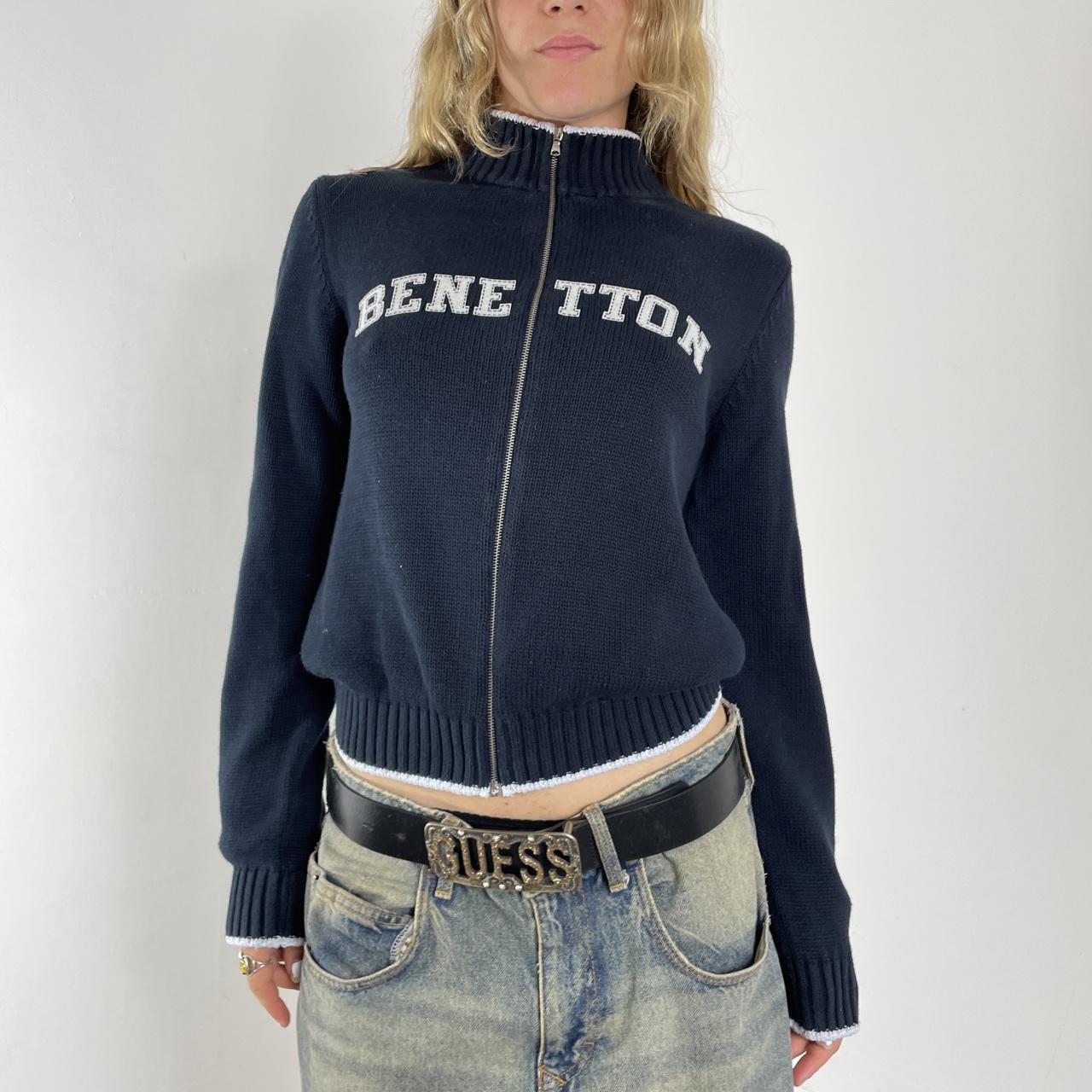 Navy knitted benetton zip up jumper