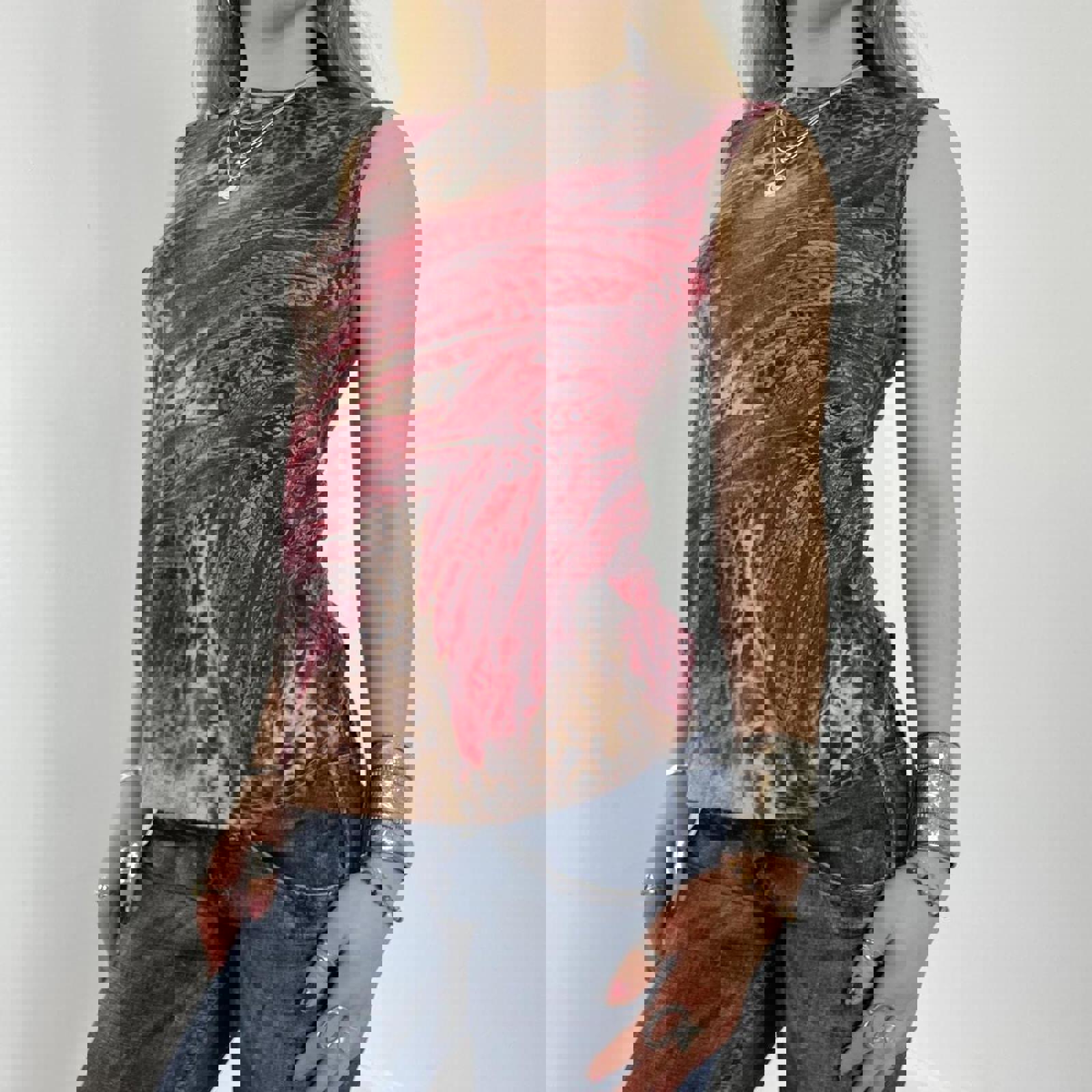 00's Leopard Cavalli pink graphic tank top