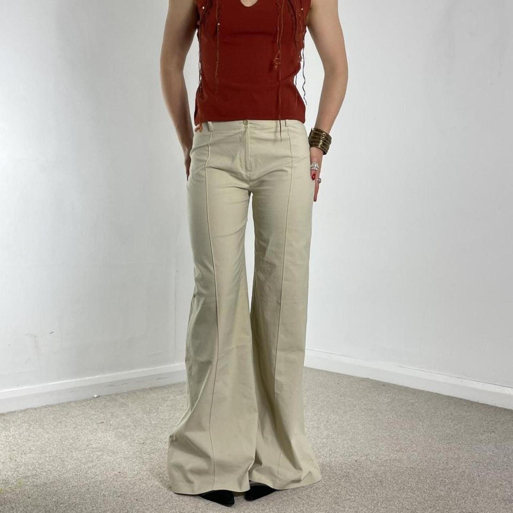 Low-rise cream bell flared high rise trousers