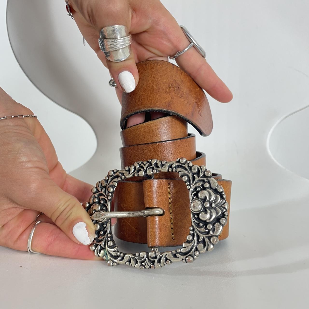 Brown and silver buckled Nolito belt