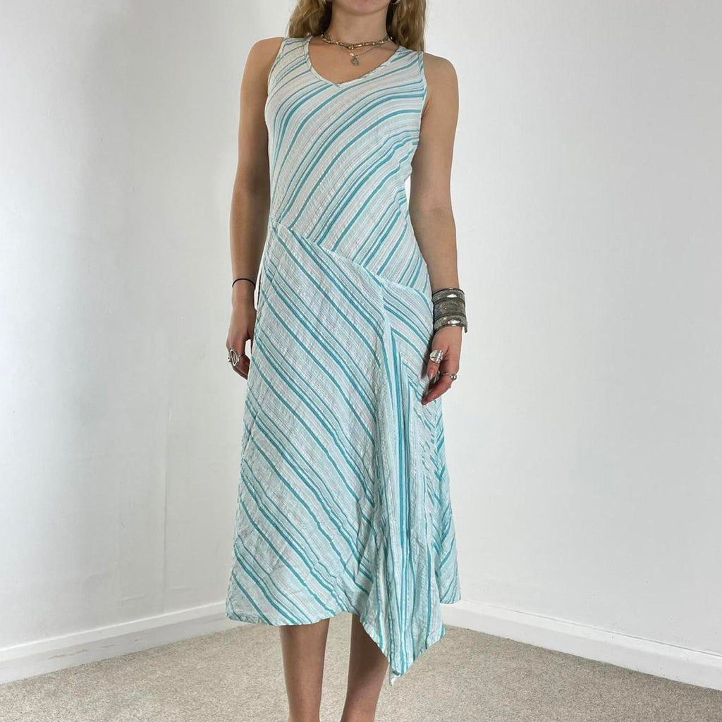 Striped asymmetrical blue and white vintage dress