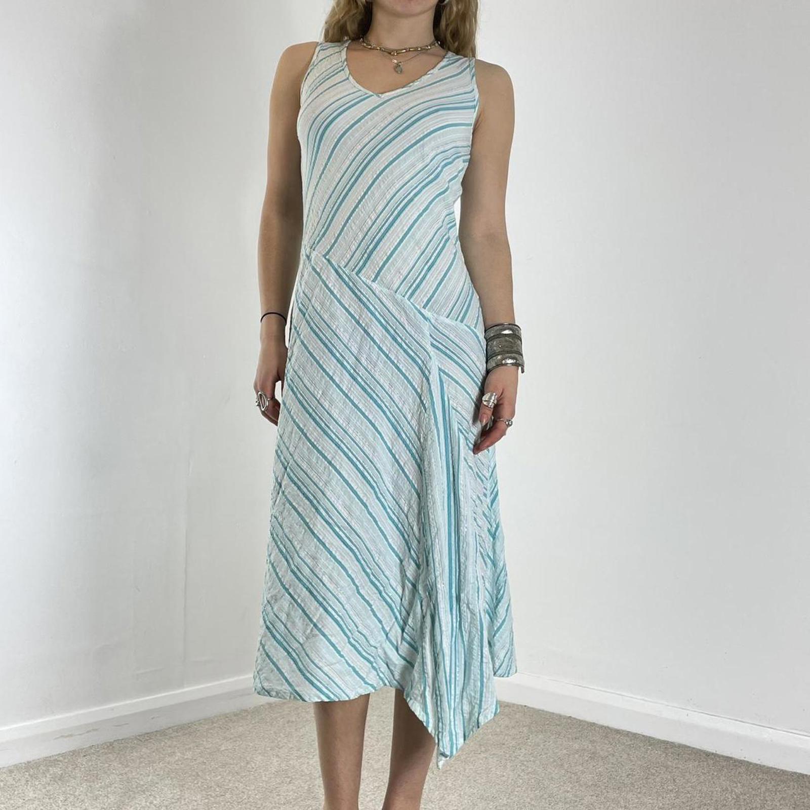Striped asymmetrical blue and white vintage dress