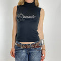 Y2K Silver and black gem Gaudi polar neck tank top