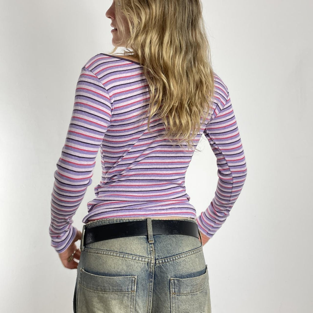 Boatneck striped long sleeve cotton top