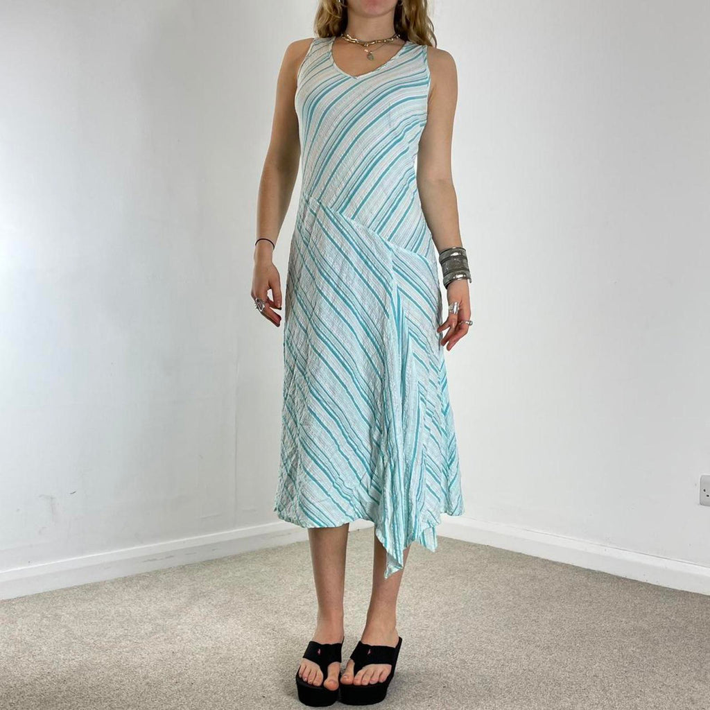 Striped asymmetrical blue and white vintage dress