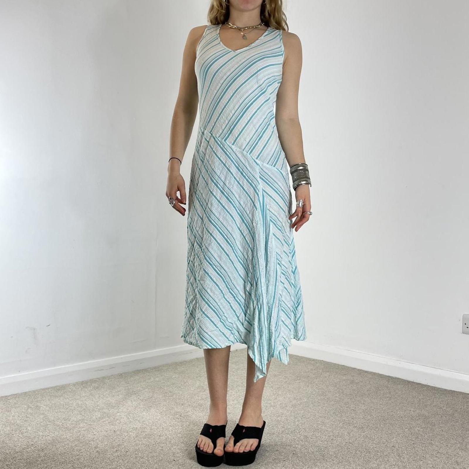 Striped asymmetrical blue and white vintage dress