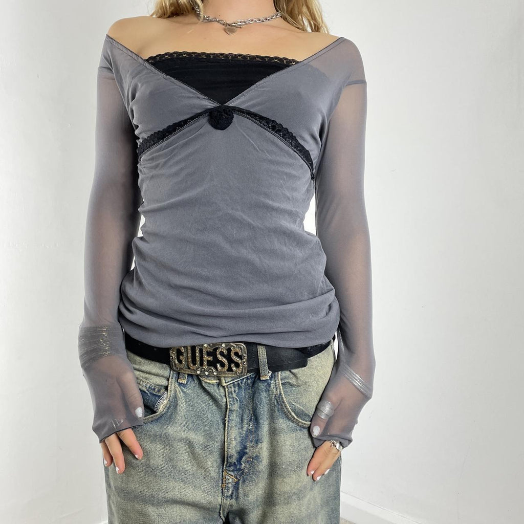 Vintage grey and black mesh long sleeve