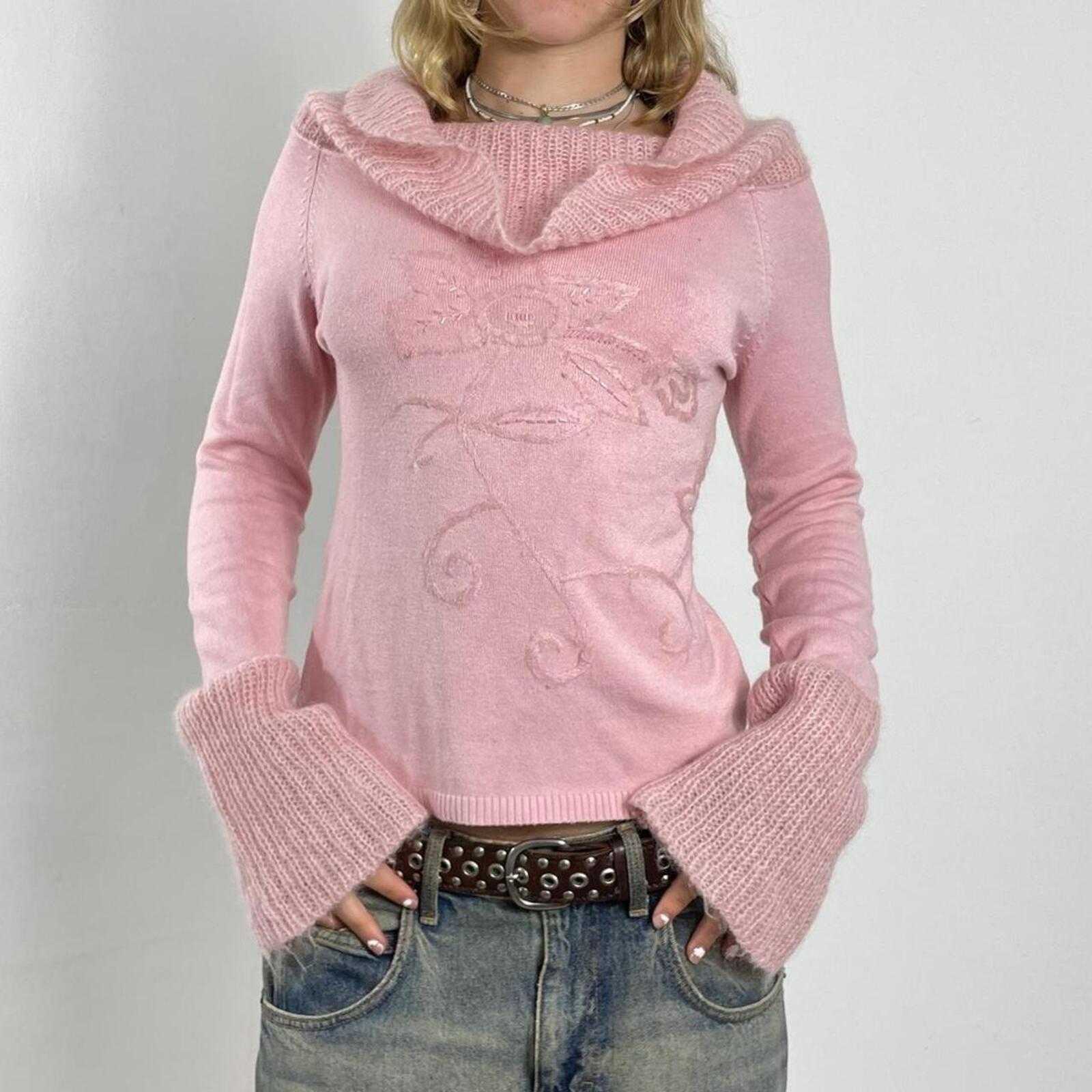 Pink embellished, crochet long sleeve top with beads