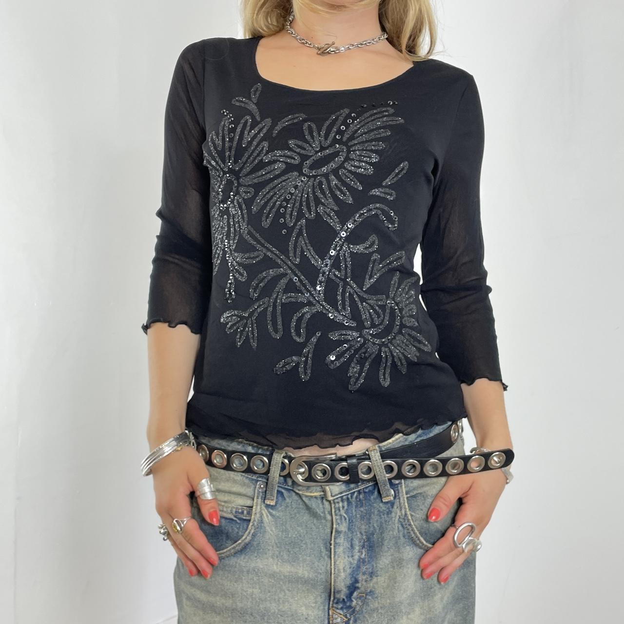 00's mesh black 3/4 top with black sequins