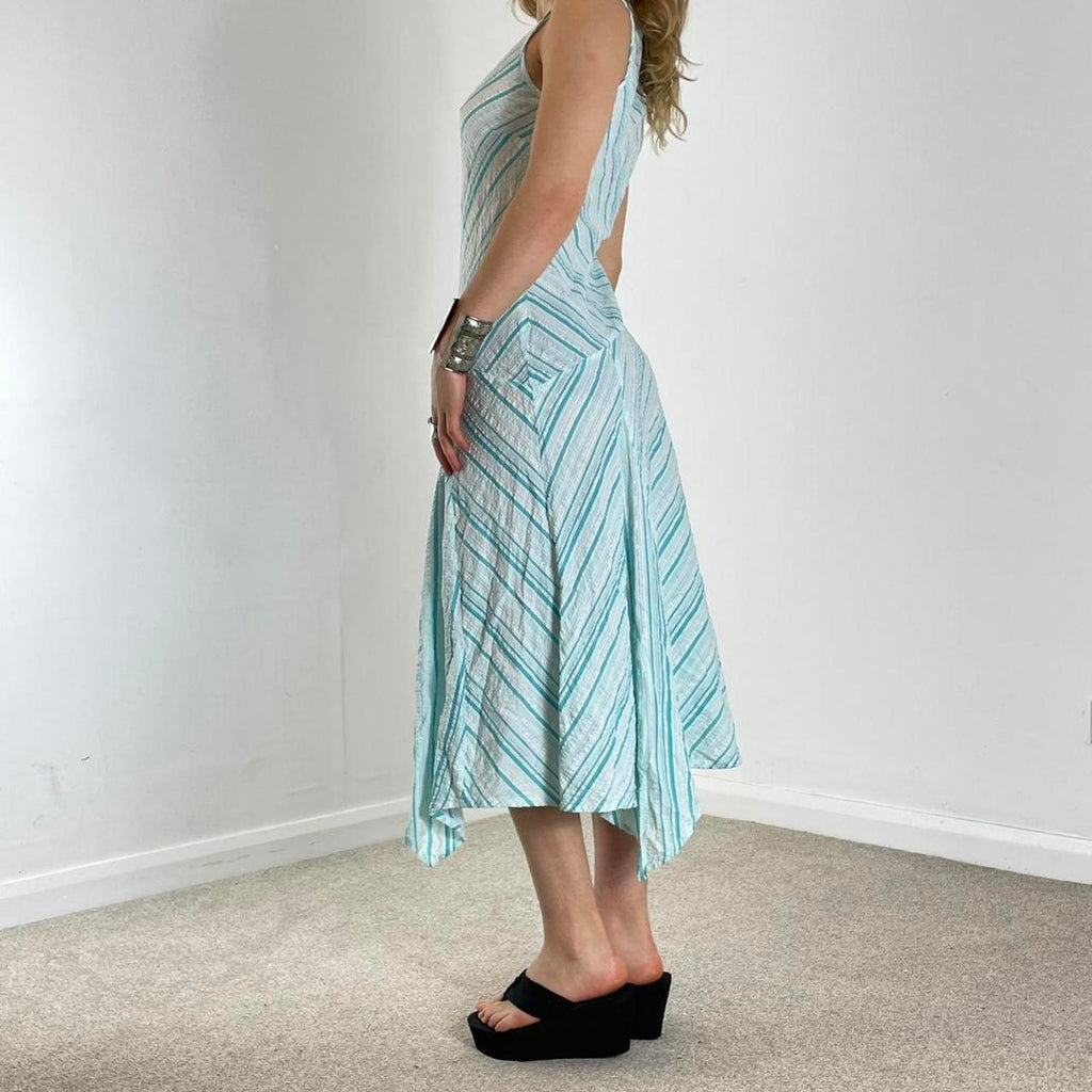 Striped asymmetrical blue and white vintage dress