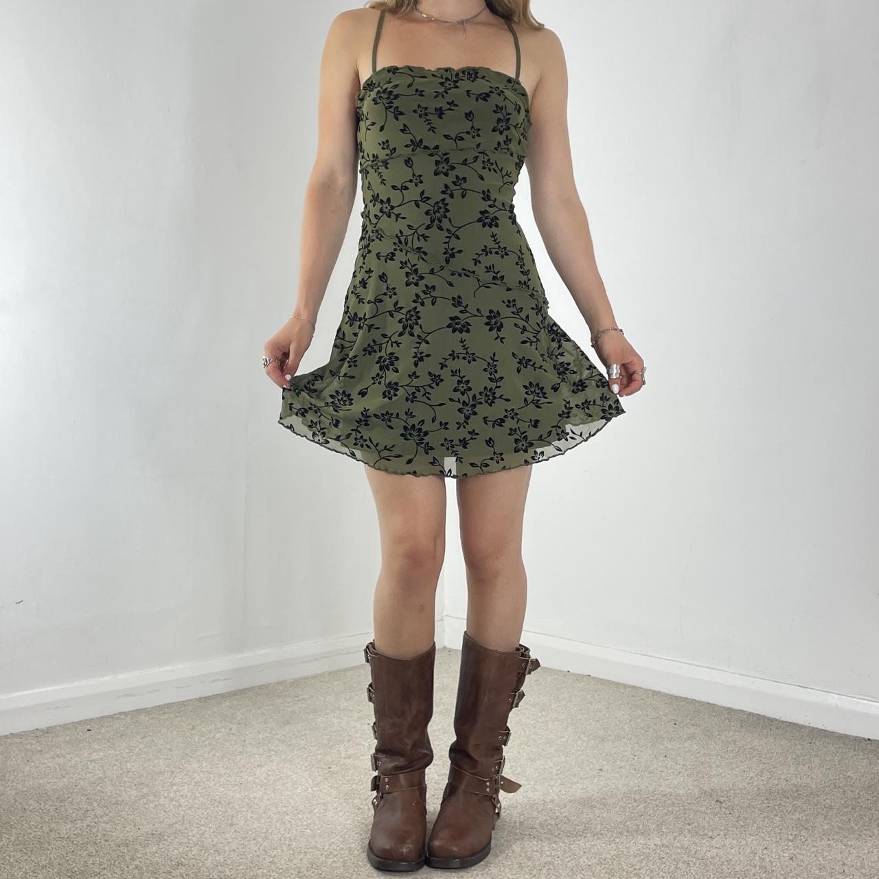 Mesh forest green and black pleated mini dress