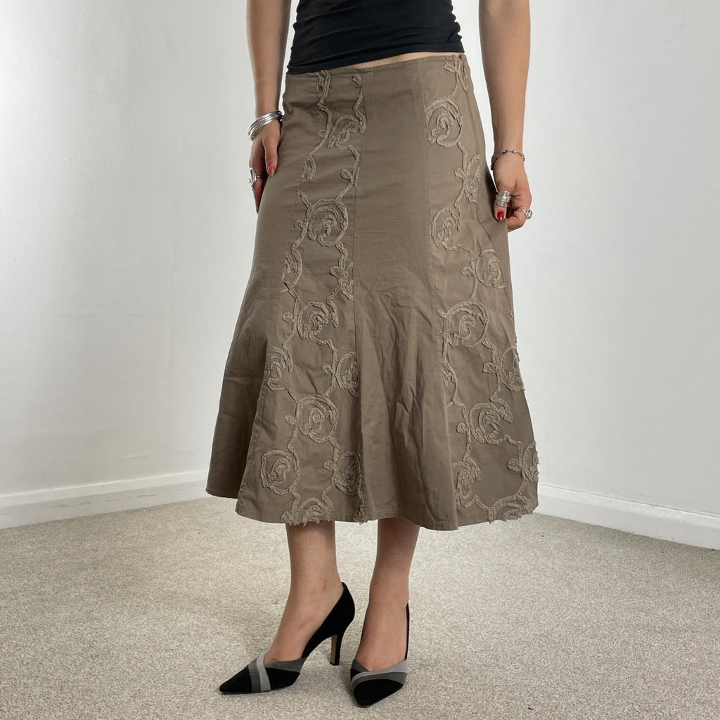 Cream/brown ish fishtale low rise midi skirt