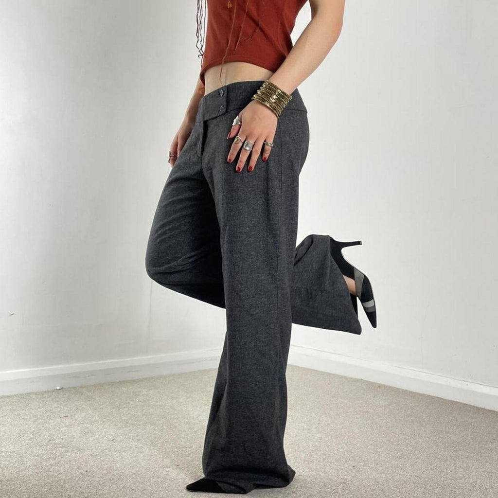 Low-rise Bell flared cotton office core wool trousers