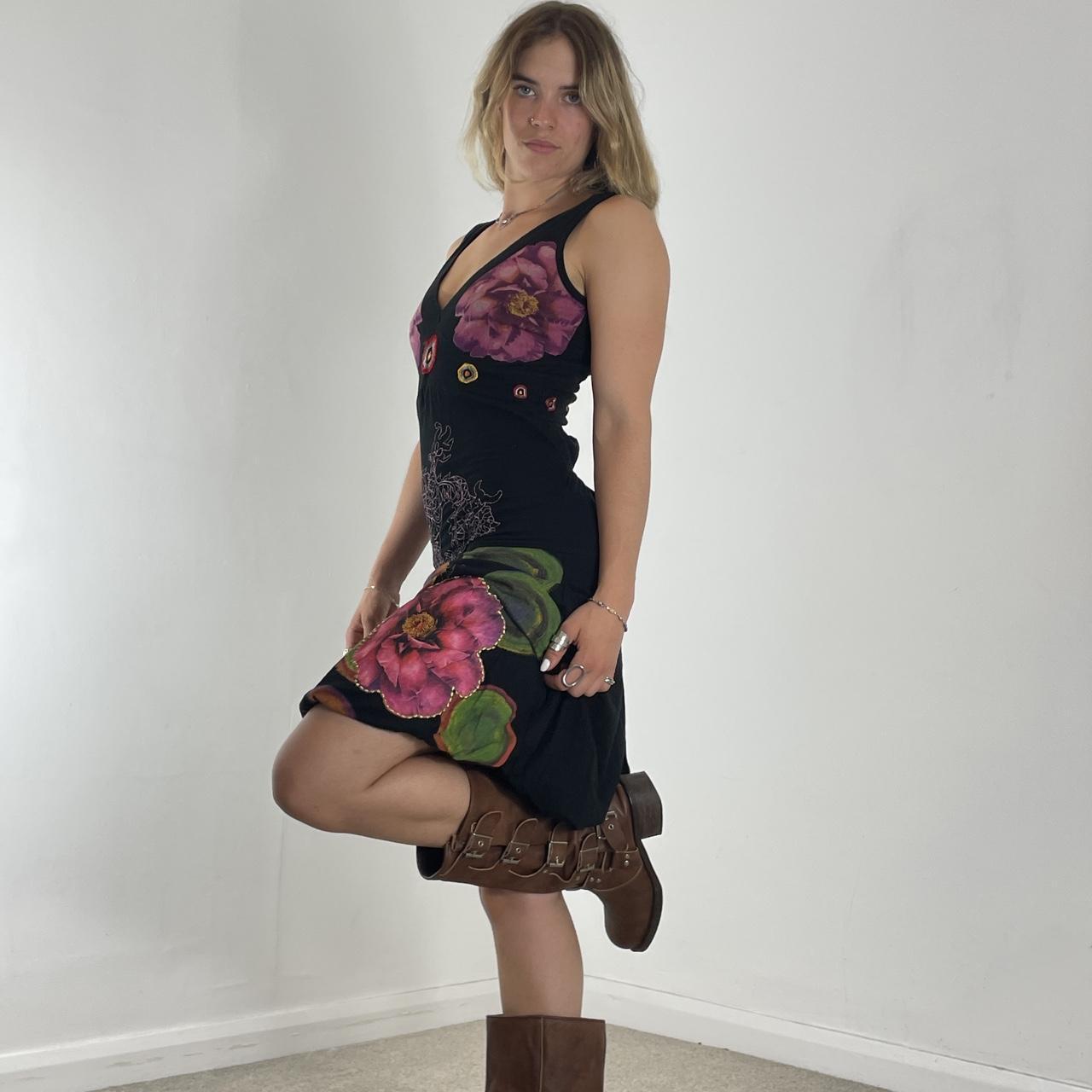 Desigual black multi-patterned V-neck dress