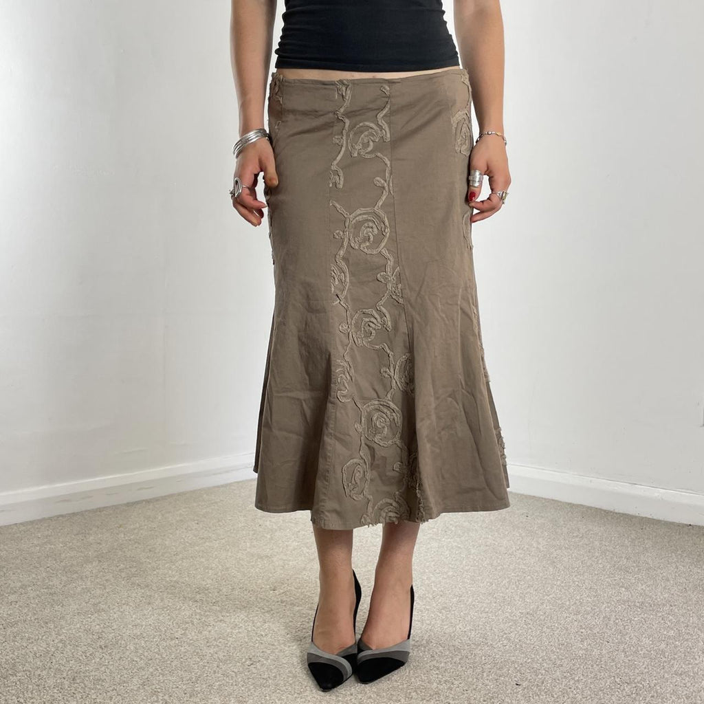 Cream/brown ish fishtale low rise midi skirt
