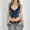 Navy blue washed V-neck waistcoat