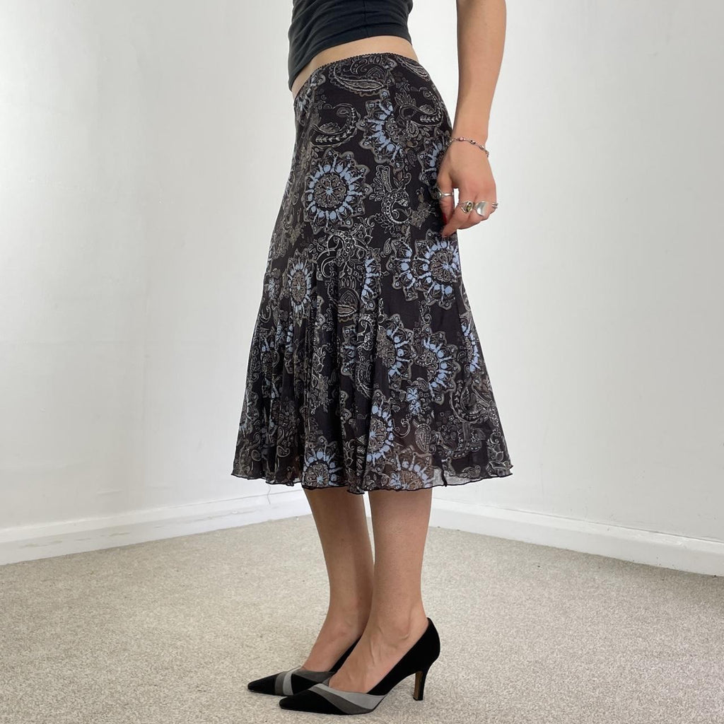 00's double mesh floral midi skirt