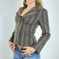 Vintage Avant Garde pin striped v neck jacket