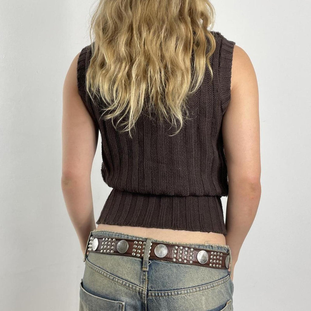 Brown ribbed and fur gillet