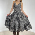 Vintage floral full length halter neck brown and white dress