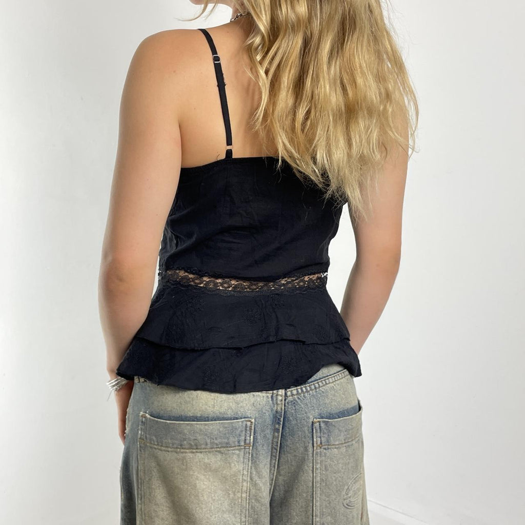 Cotton flowy lace top with ribbon in the middle