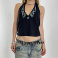 Black halterneck with multi coloured gems and sequins