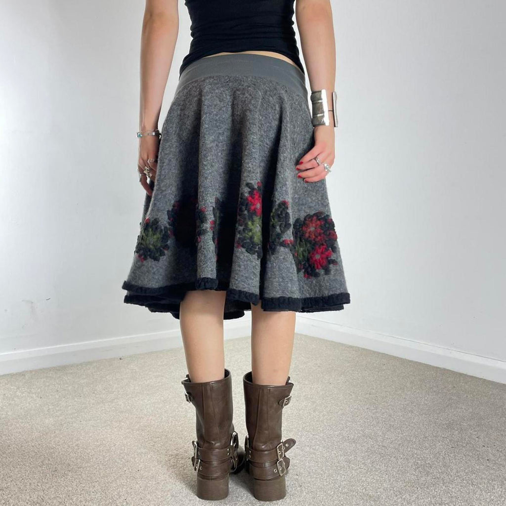 Grey floral wool circle skirt