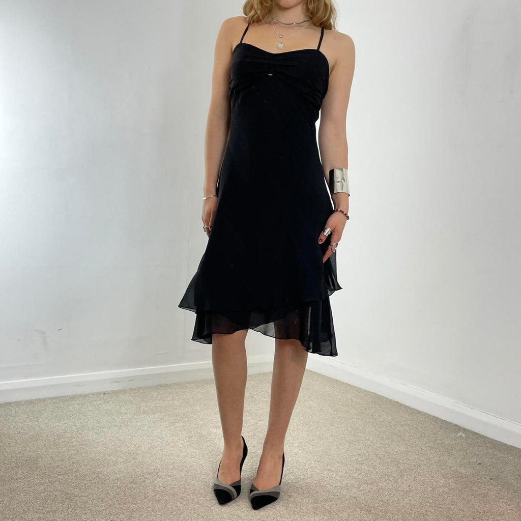 Double layred black mesh evening dress
