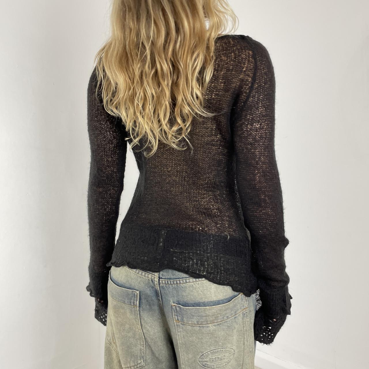 Black wool avant-garde flared long-sleeve top/jumper