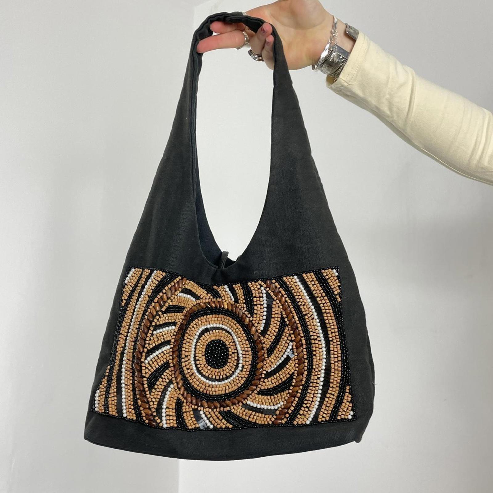 Bohemian deep brown slouch beaded bag