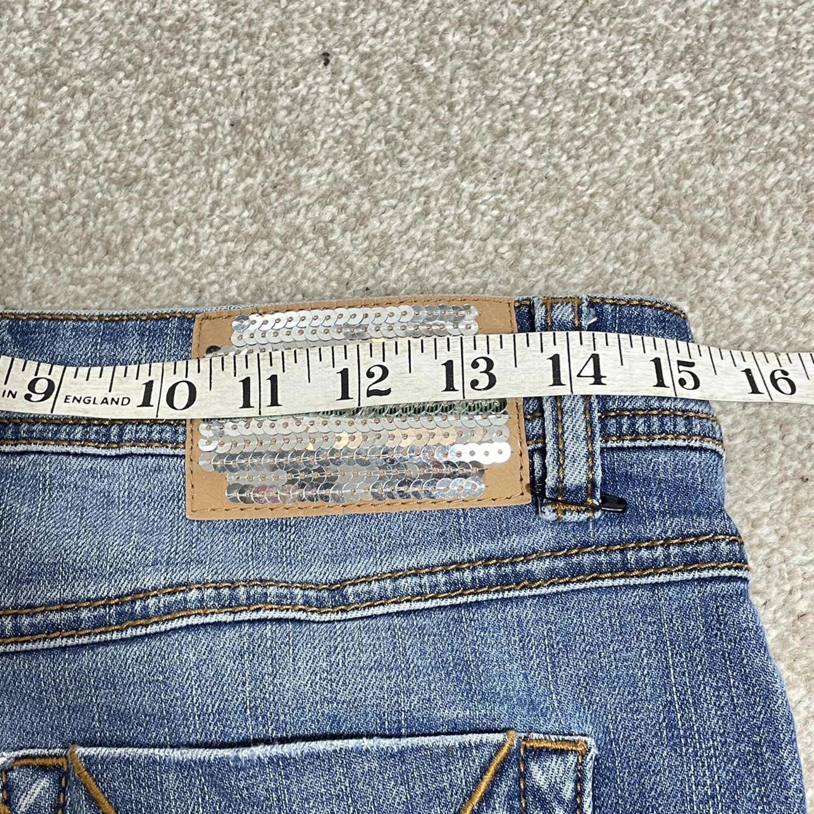Y2k denim micro skirt with silver sequined patch at the back