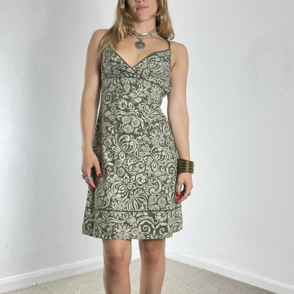 Floral green and white sage patterned mini summer dress