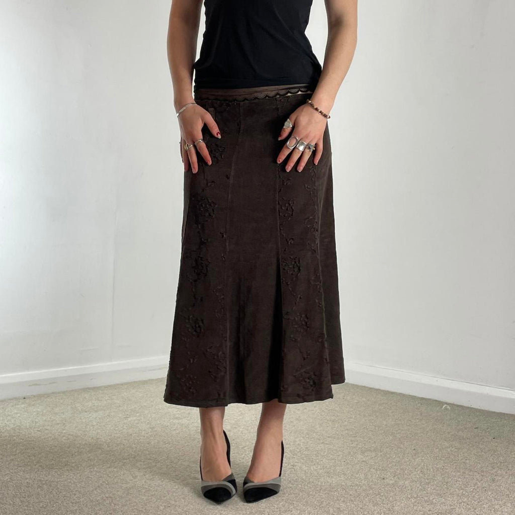 Corduroy deep brown suede maxi skirt