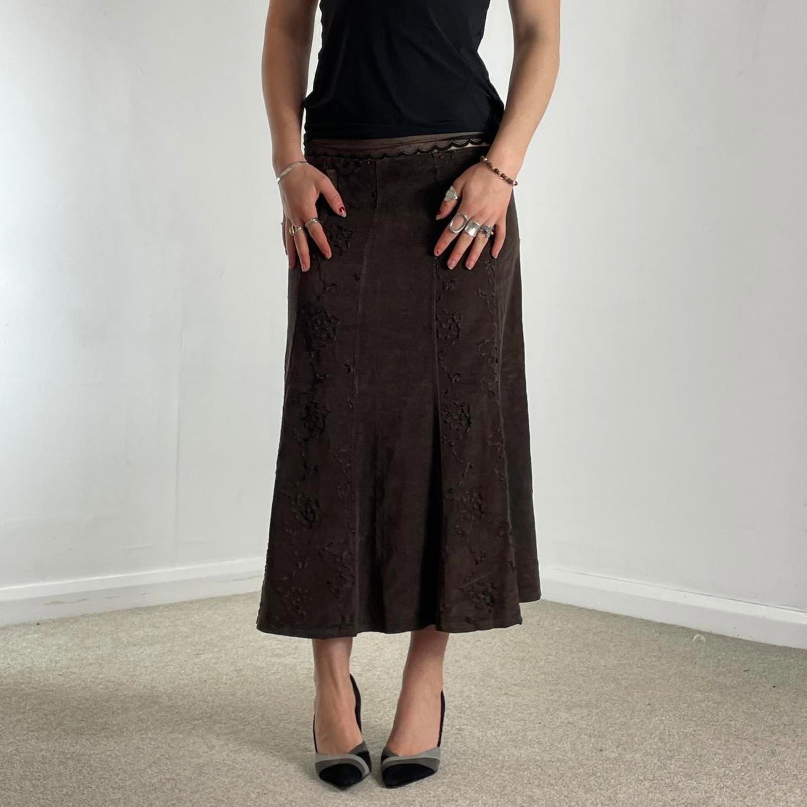 Corduroy deep brown suede maxi skirt